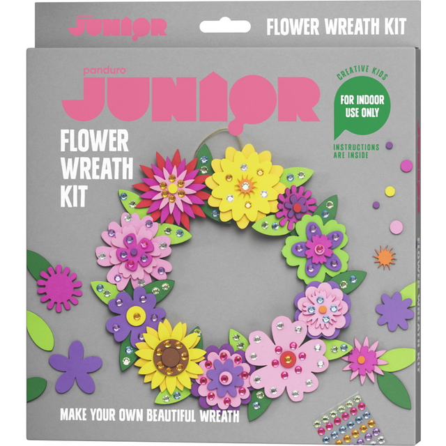 Diy-kit pyssla en färgglad blomsterkrans av funky foam & pärlor! Ø30 cm