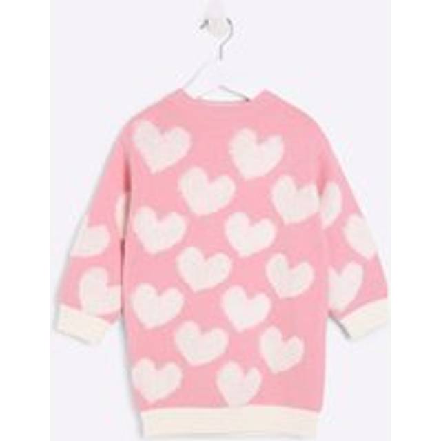 River Island Mini Mini Girl Heart Jumper Dress - Pink, Pink, Size Age: 2-3 Years - age: 2-3 YEARS