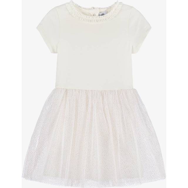 Petit Bateau Girls Ivory & Gold Glitter Tulle Dress - 5 year