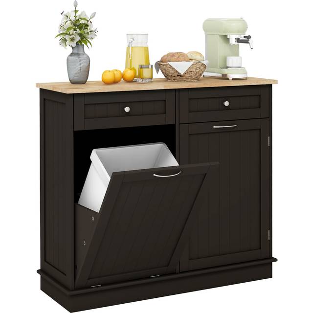 Kitchen Tilt Out Trash Cabinet with 70L Hidden Garbage Holder-Brown