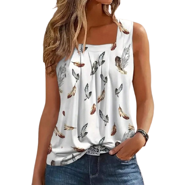 Breezaya Ladies Feather Printed Square Neck Sleeveless Simple Daily Tank Top Graphic Tees Women Tops