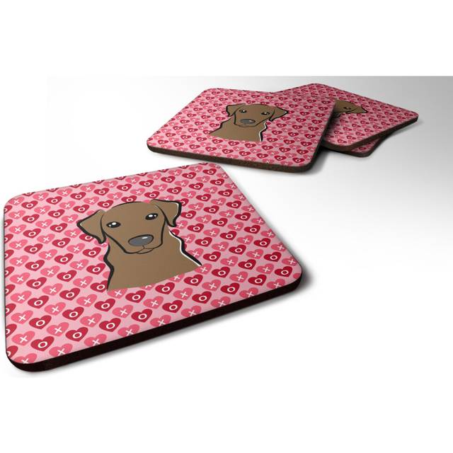 """""Caroline's Treasures Chocolate Labrador Hearts Foam Coaster Set of 4  3.5  Multicolor"""""