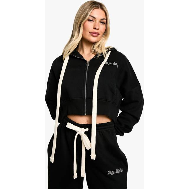 Womens DSGN Studio Contrast Drawcord Boxy Crop Hoodie - Black - XS