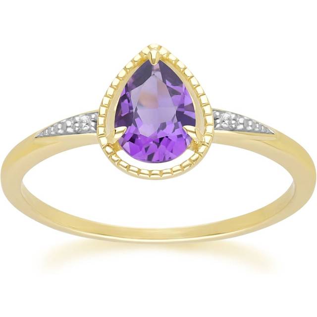 Classic Pear Amethyst & Diamond Ring In 9ct Yellow Gold