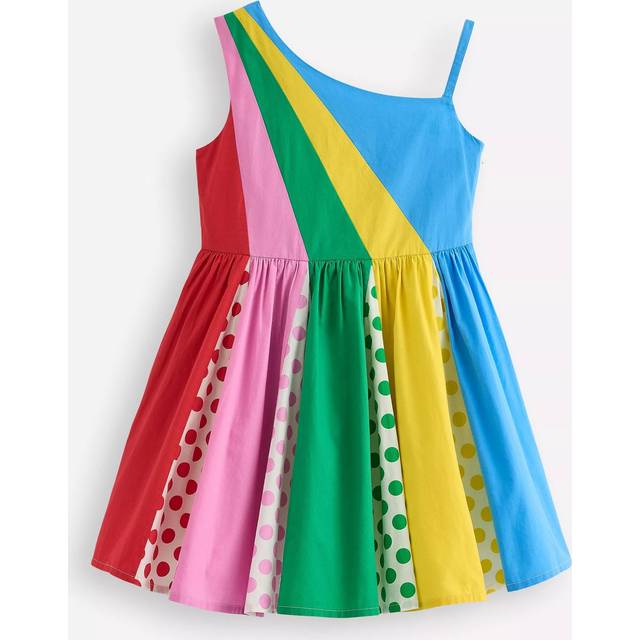 Mini Boden Kids' Cotton One Shoulder Party Dress, Multi Spot