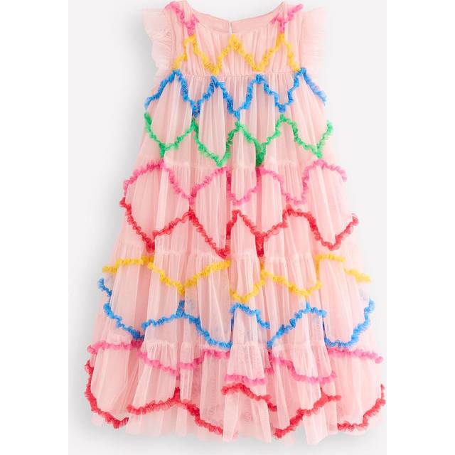 Mini Boden Kids' Tulle Tiered Dress, Chalk Pink Diamond