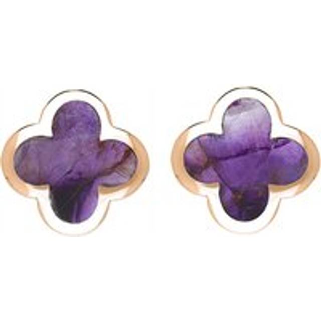 18ct Rose Gold Blue John bloom Four Leaf Clover Stud Earrings