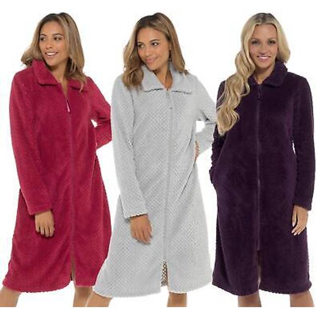 Waffle zip dressing gown undercover soft coral fleece zipped bathrobe nightwear