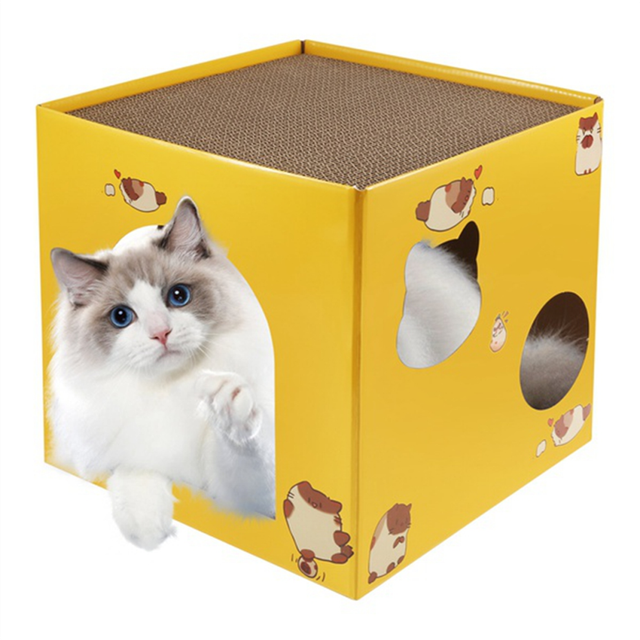 Cat Cardboard House with Scratch Pads Corrugated Bed