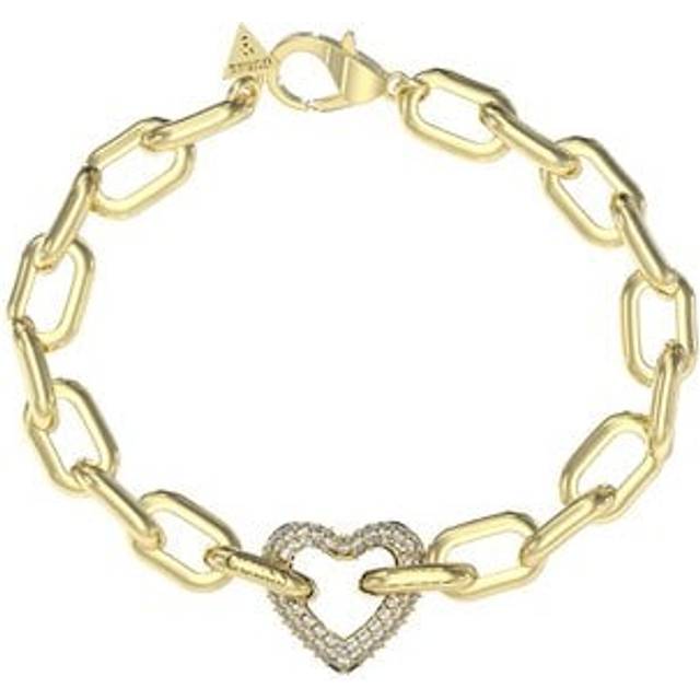 Guess 18mm Pavé Set Heart Chain Gold Tone Bracelet