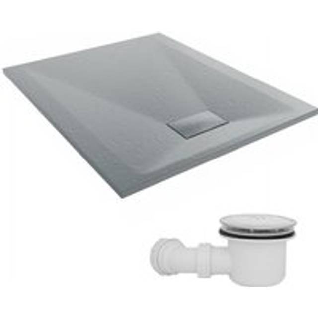NRG - 1100 x 900mm smc Anthracite Rectangle Slate Effect Bathroom Shower Tray & Fluidmaster Fast Flow Waste Trap