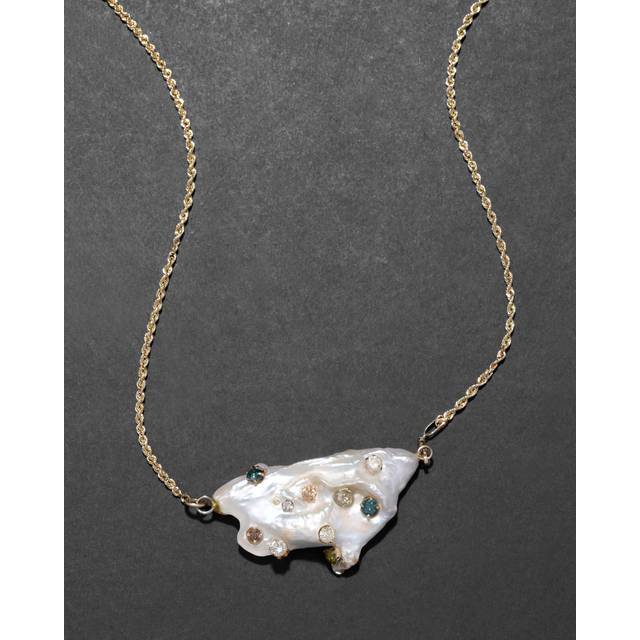 Alexis Bittar Vintage Custom Made Natural Pearl Diamond Studded Pendant Necklace in Gold | Statement Jewelry from Alexis Bittar (One Size)