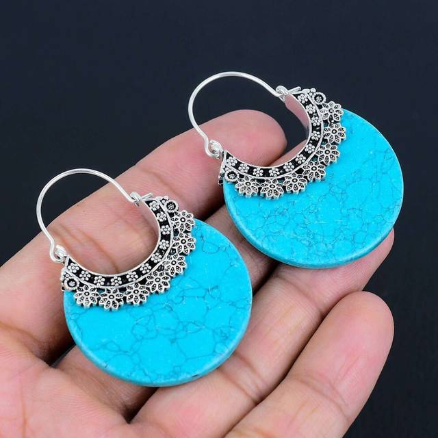Turquoise Gemstone Earrings Solid 925 Sterling Silver Handmade Earrings Jewelry Gift For Women And Girls Lg-543