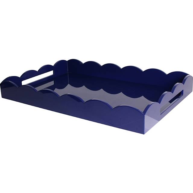 Navy Large Lacquered Scallop Ottoman Tray