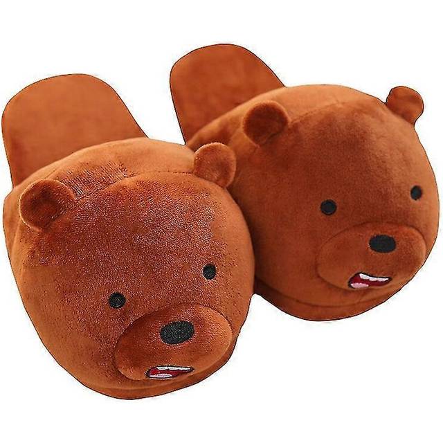 (As show, One size) Plush Slippers Toys Cute Bear Warm Winter Adult Shoes Household Brown