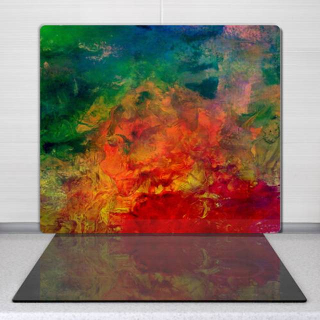 Glass kitchen chopping board worktop saver painting abstract colours 60x52 cm