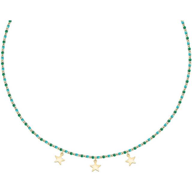 La Petite Story Gold Tone Steel Necklace With Green And Blue Beads LPS10ARR12 For Women