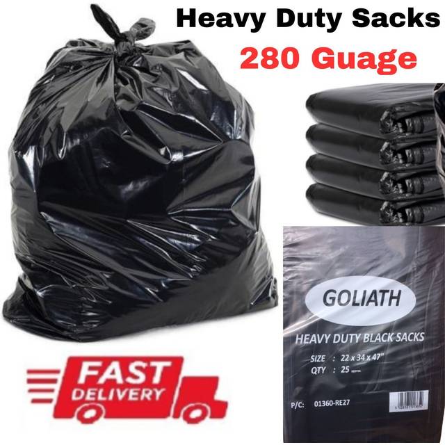 Compactor black sacks | goliath 280g liners | refuse/rubbish/waste/bin bags
