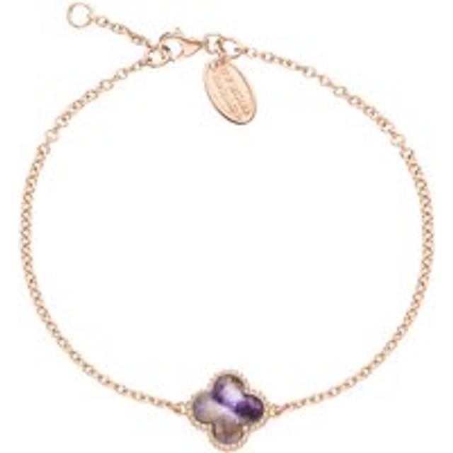 18ct Rose Gold Blue John bloom Four Leaf Clover Ball Edge Chain Bracelet