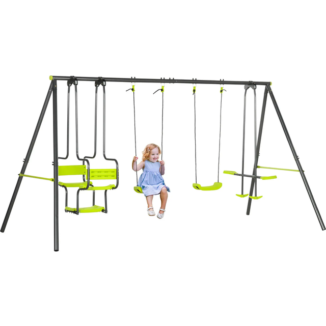 Outsunny Garden Swing Set with Double Swings, Glider, Swing Seats for Outdoors
