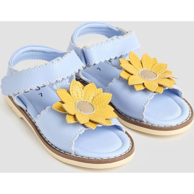 JoJo Maman Bébé Kids' Flower Leather Sandals, Blue