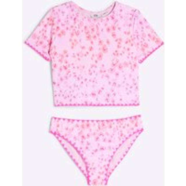 River Island Girls Pink Leopard T-Shirt Bikini Set - 5-6 Yrs