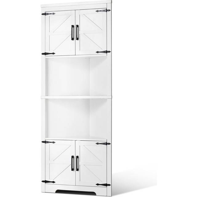 Mophorn - 68' Tall Corner Storage Cabinet, 6 - Tier Farmhouse Cabinet with 4 Wooden Doors & Adjustable Shelves, Freestanding for Living Room,