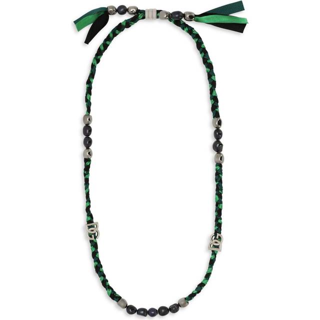 Dolce & Gabbana - Banano logo-plaque necklace - men - Brass/Cotton/Polyester/Pearl - One Size - Green