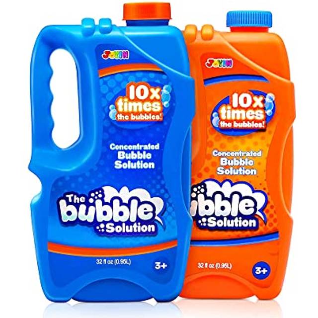 JOYIN 2 flaskor påfyllningslösningar för bubblor 6 oz (upp till 5 gallon) stor bubbellösning, koncentrerad för bubbelmaskin, pistol, stav påfyllningsvätska sommar, påskleksaker (blå+orange)