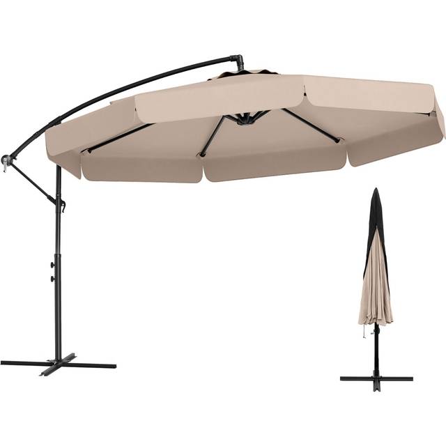 290 cm Patio Cantilever Umbrella with Easy Tilt Adjustment and Ruffled Edge-Beige