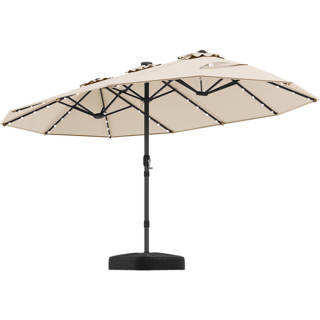 445 cm Extra-Large Patio Umbrella with LED Solar Lights and Crank Handle-Beige