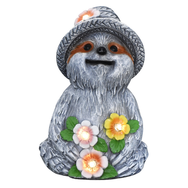 Solar Powered Sloth Statue Garden Decor Animal Sculpture Decoration