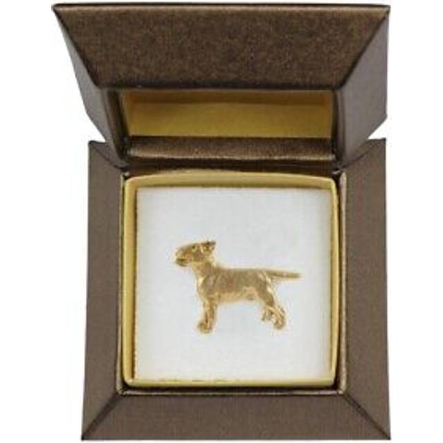 Bull terrier, bully iii - dog brooch in decorative box, elegant gold-plated pin,
