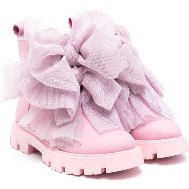 Monnalisa - oversized-bows leather boots - kids - Rubber/Polyester/Calf Leather/Calf Leather - 32 - Pink