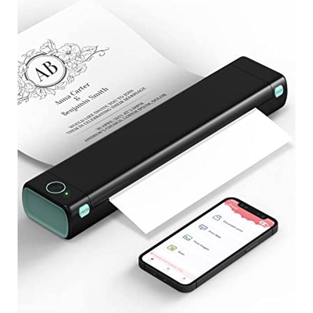 Phomemo M08F A4 bärbar skrivare, lätt och kompakt termisk mobilskrivare, trådlös skrivare för resor, fordon, kontor och skola kompatibel med Android och iOS-telefon och bärbar dator