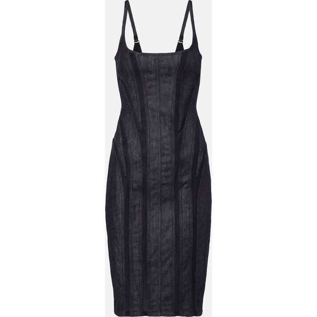 Mugler Mesh-trimmed denim midi dress - blue (UK 16)