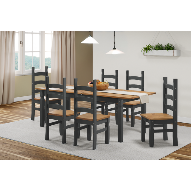 Mercers Furniture Corona Charcoal Large Extending Dining Table & 6 Chairs, Grey