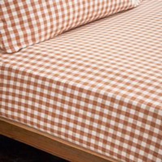 Portloe Gingham Woven Cotton Fitted Sheet - Natural