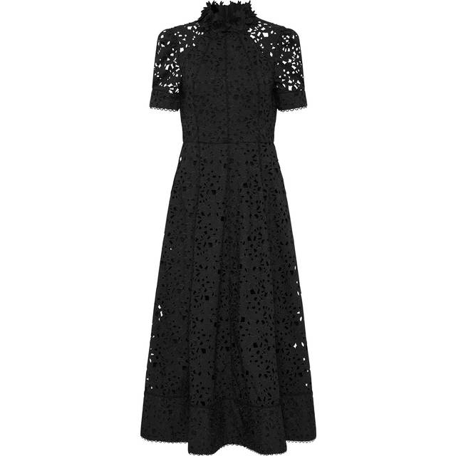 Kitsu Mock-Neck Floral Lace Midi Dress - BLACK - 4