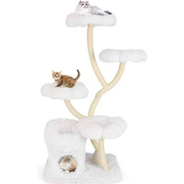 Tall Cat Tree with 4 Flower-shaped Platforms and Sisal Scratching Posts-White