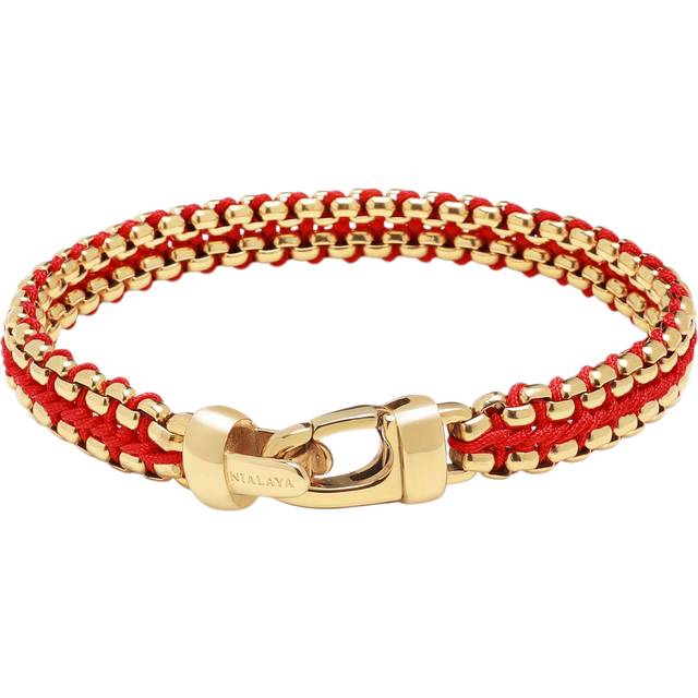 Nialaya Men's Red Woven 8mm Box Chain Bracelet in Gold Herr Armband Stl. L - Från Magasin - Red / Gold (L)