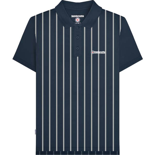 (S, Navy/White) Lambretta Mens Pinstripe Polo Shirt