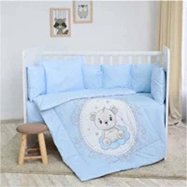 Lorelli Ranforce 5 Piece Bedding Set with Cot Bumper &#x2013; Little Bear Blue