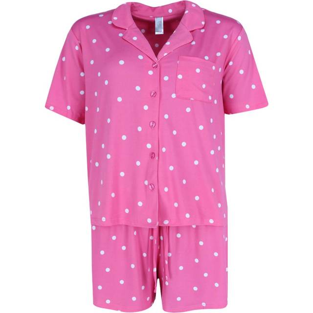 PJ Couture Women's Button Down Notch Collar Short Set - Hot Pink (Xlarge)