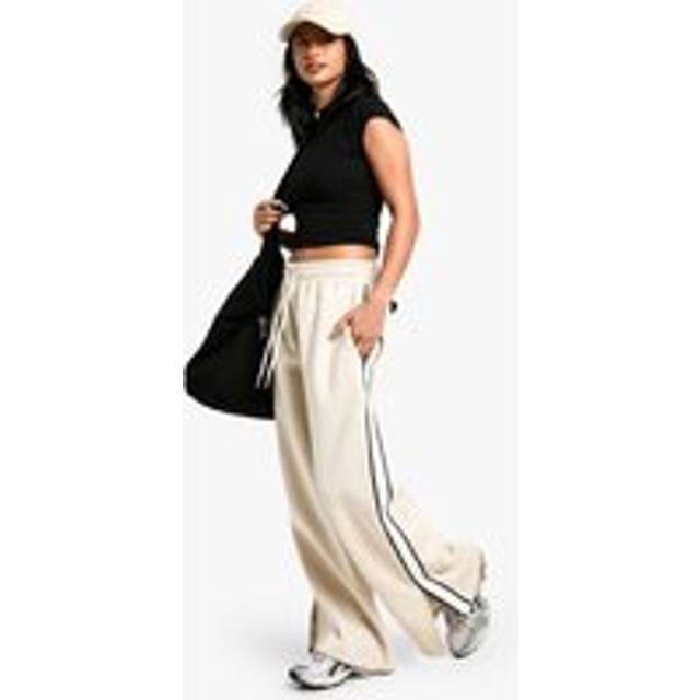 Womens Petite Side Stripe Tape Split Hem Wide Leg Joggers - Beige - M