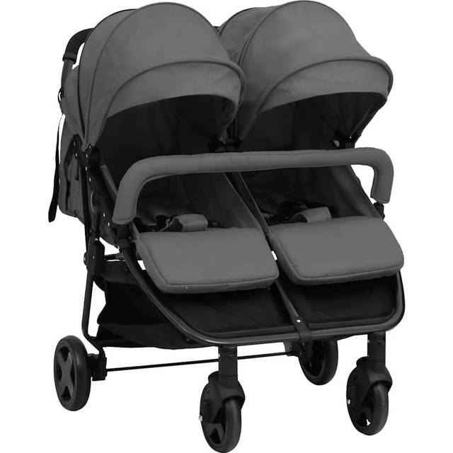 vidaXL Tvillingvagn mörkgrå och svart stål, tvillingvagn, tvillingvagn, barnvagn, tvillingvagn, barnvagn, baby jogger, baby joggers, syskonvagn