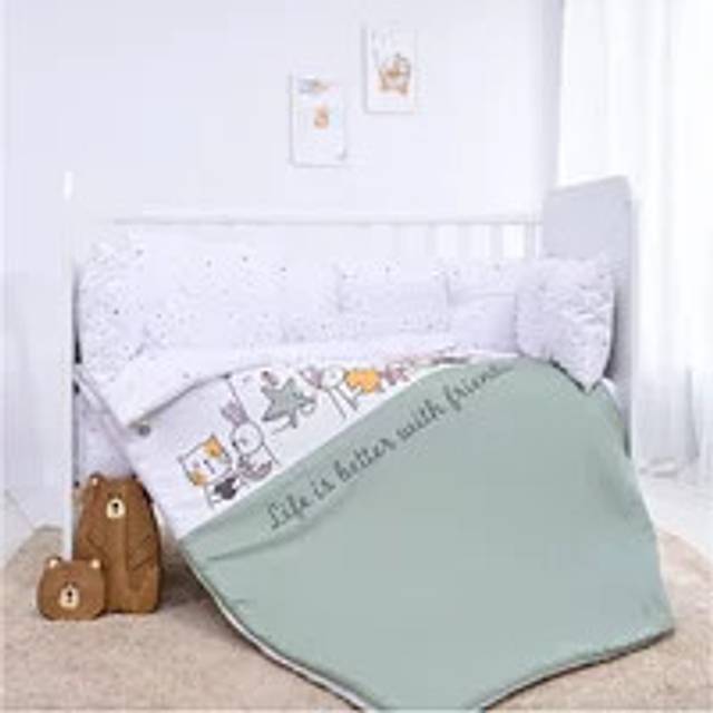 Lorelli Ranforce 5 Piece Bedding Set with Cot Bumper &#x2013; Happy Friends Mint