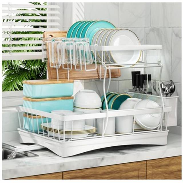 7 code Large Dish Drying Rack  2-Tier Dish Racks for Kitchen Counter  Detachable Large Capacity Dish Drainer Organizer with Utensil Holder  Dish Dryin