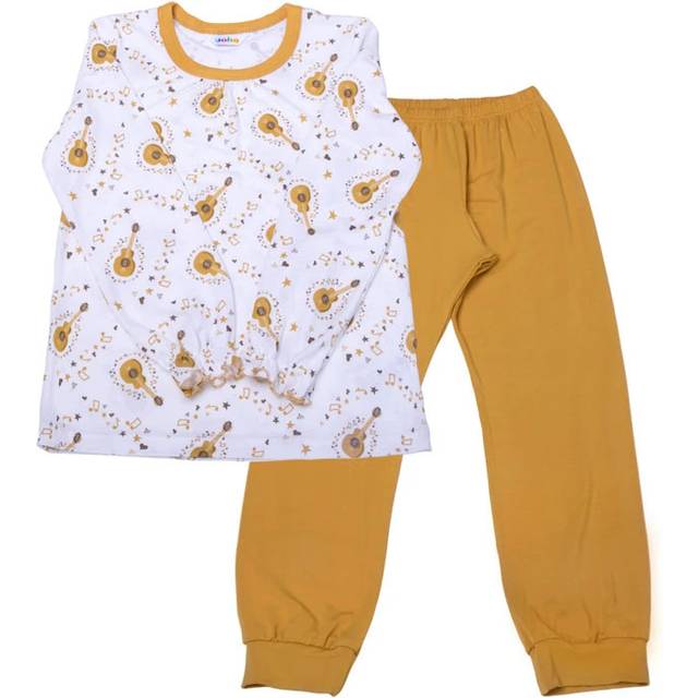 Pyjamassæt i beige med guitarprint i økologisk bambus