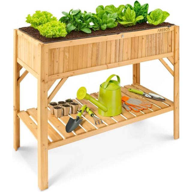 AREBOS wooden raised bed with storage compartment | for in & outdoor | 119 x 53 x 90 cm | planter box & window box | planting bed, cold frame